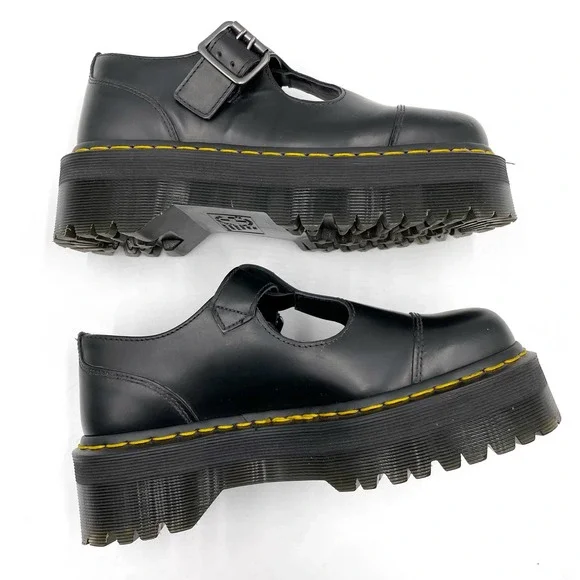 SOLD-NEW Dr Martens Bethan Black Platform Mary Jane Leather Shoes Women's Sz 6 - Picture 3 of 9